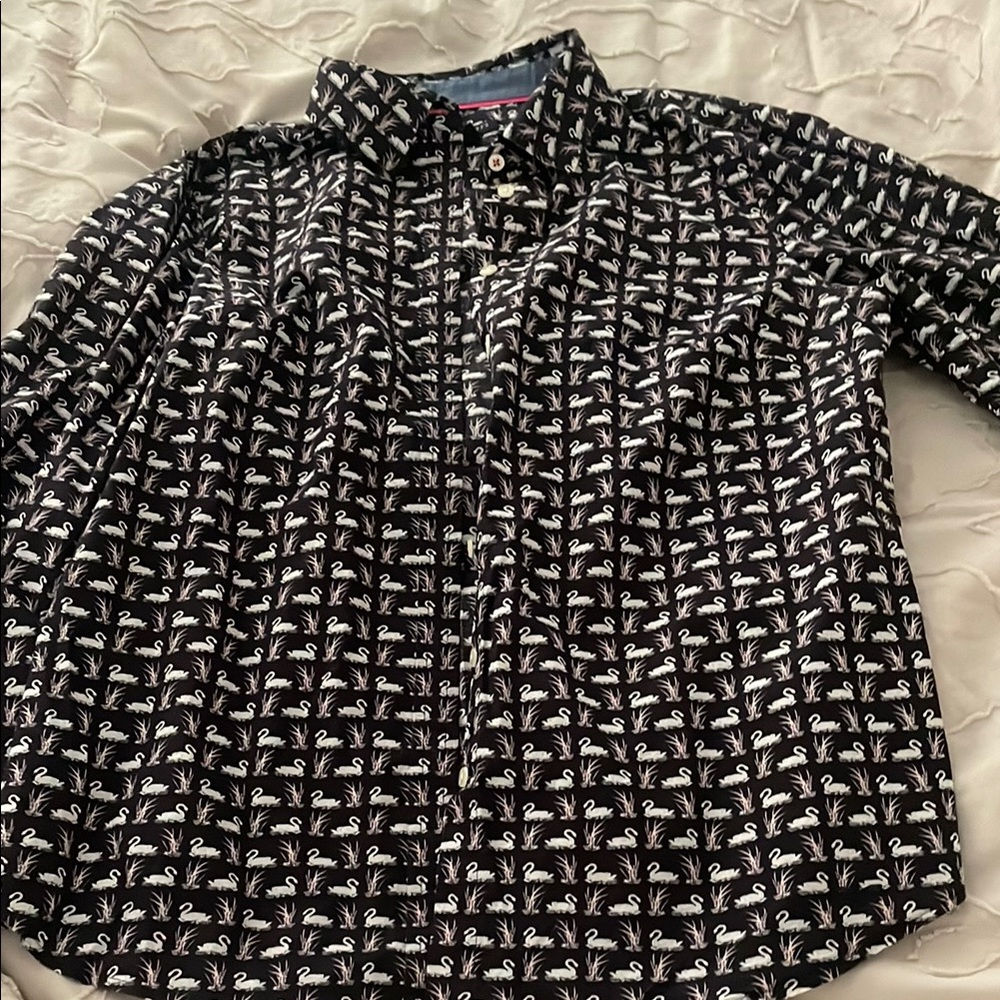 Talbots Black and White Geometric Button Down Shirt